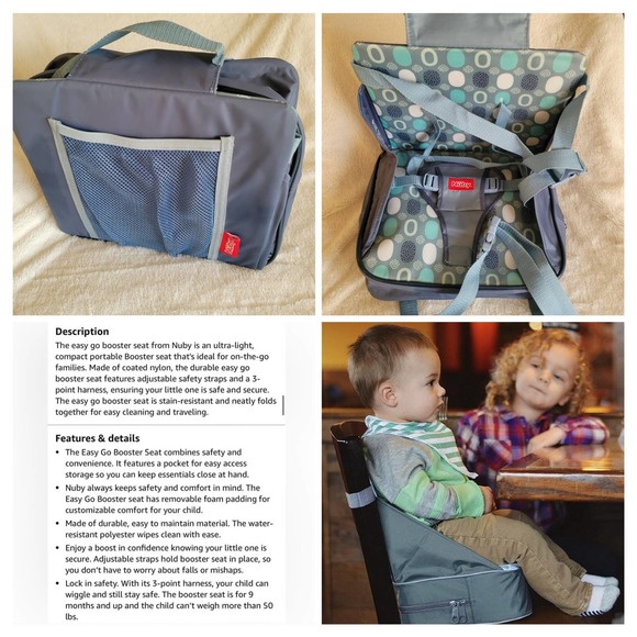 Nūby Portable Easy Go Baby Toddler Booster Seat Nylon Carry Zippered Bag✨️9M+ - Picture 2 of 15